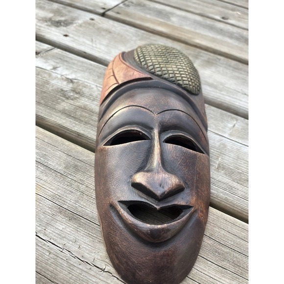 African Style Set Of Wood Face Mask Hand Carved Tribal Rustic - Picture 14 of 16